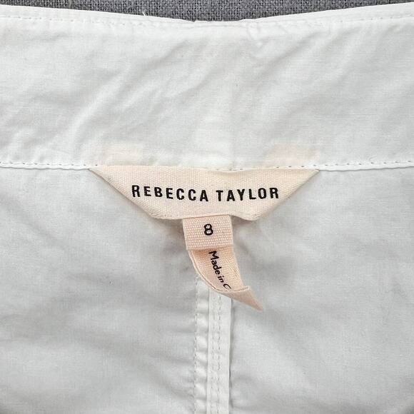 REBECCA TAYLOR Long Sleeve Eyelet Pop Top Womens 8 Milk White Romantic Boho - Picture 10 of 16